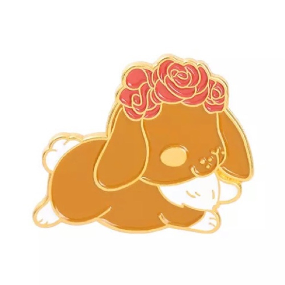 6/$30 Red Floral Cute Bunny Rabbit Enamel Pin